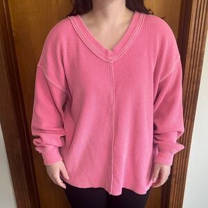Aerie Cozy Pink V-Neck Sweater